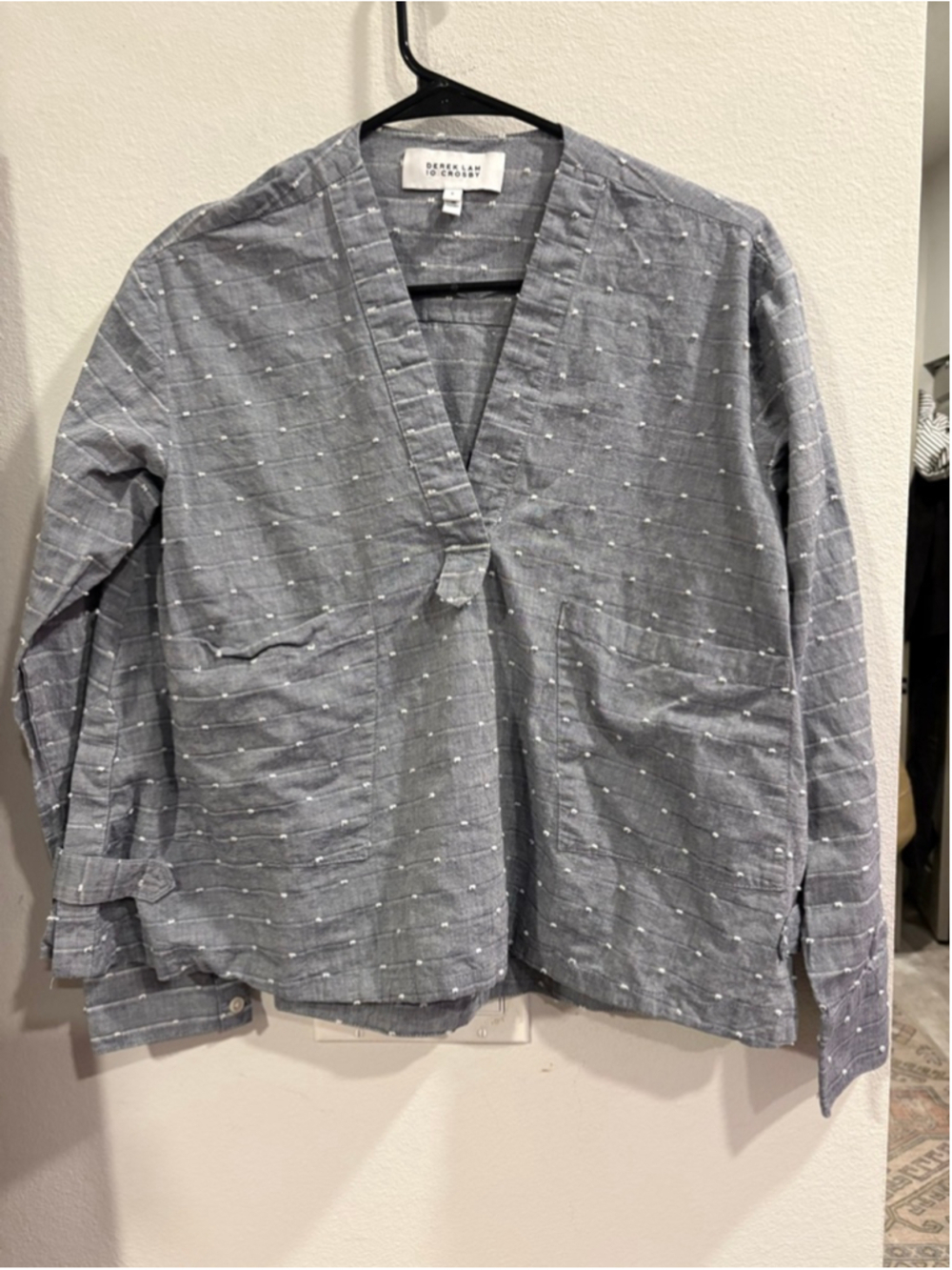 Derek Lam 10 Crosby Embroidered Dot Chambray Top Size 8